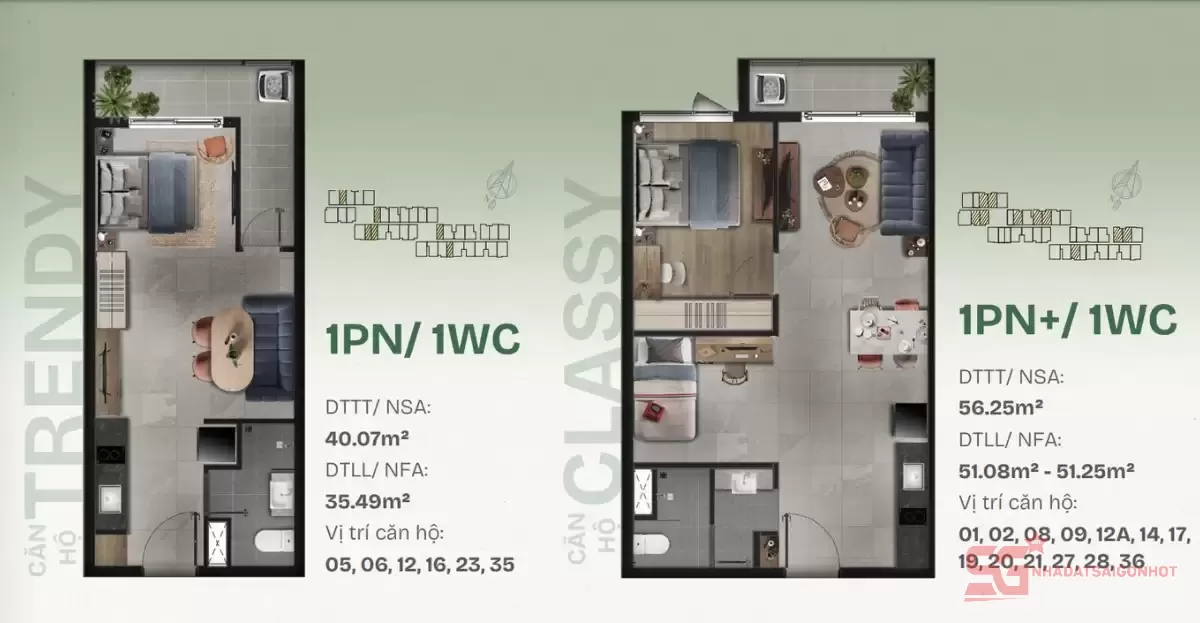 Layout căn hộ 1 phòng ngủ chung cư Dĩ An Bình Dương TT Avio