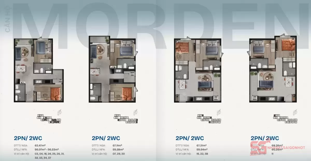 Layout căn hộ 2 phòng ngủ chung cư Dĩ An Bình Dương TT Avio