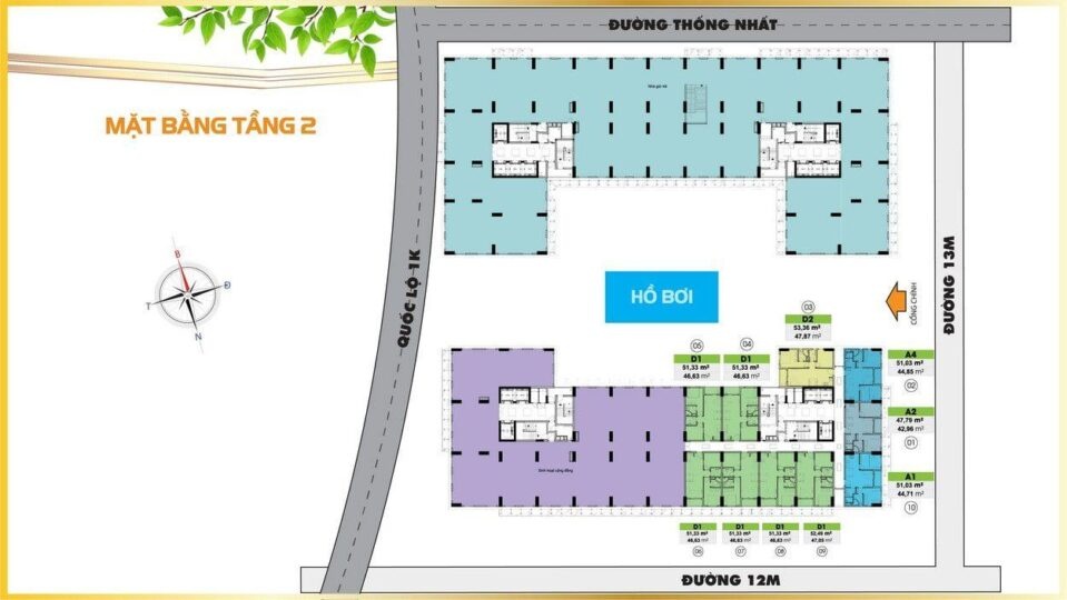 Mặt bằng tầng 2 dự án Bcons Plaza