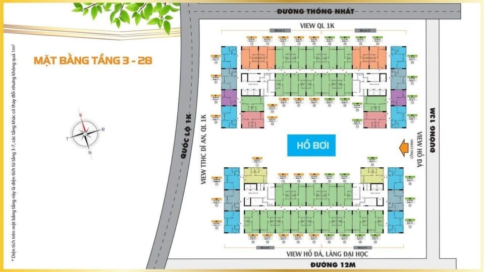 Mặt bằng tầng 3-28 dự án Bcons Plaza