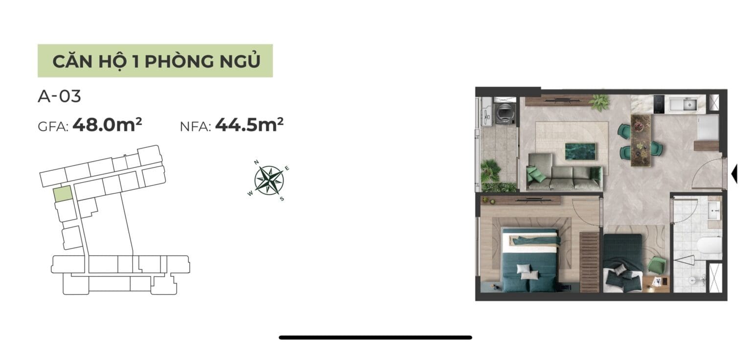 Căn 1PN The Emerald Graden View